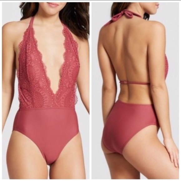 Xhilaration Other - Xhilaration Lace Plunge One-Piece Bathing Suit